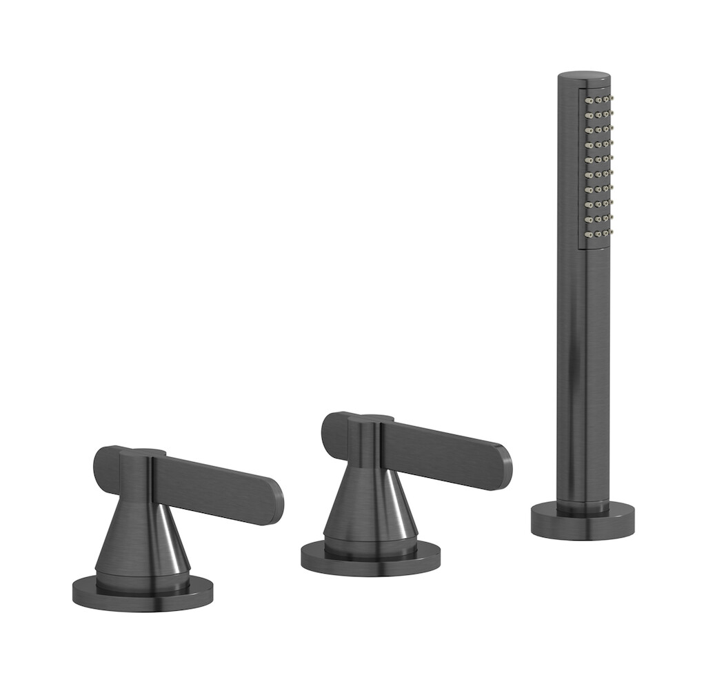 Смеситель на бортик ванной на 3 отверстия с изливом, дивертером и душевым гарнитуром. WE ARE IB ol392ss Brushed Black Chrome Soho