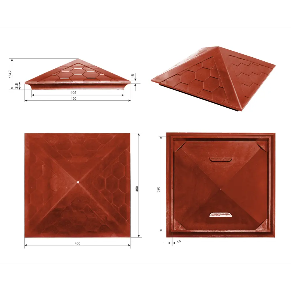 Колпак на заборный столб ППК 390x390x43 мм 1.5 кирпича цвет терракота Santreyd STLM-2013241 - Вид №5