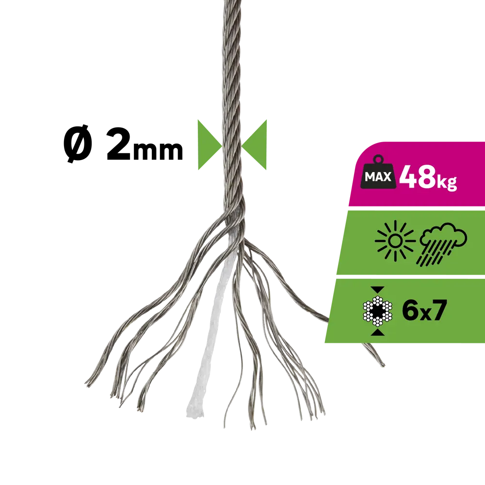 Трос Standers нержавеющая сталь А4 DIN 3055 2 мм цвет серебро 25 м/уп STLM-2011777 - Вид №1