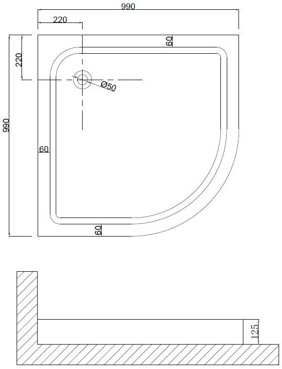 Душевой поддон NG- 100-100 (100*100*13) полукруг 6607, 6807 Niagara Nova 1001001 - Вид №1