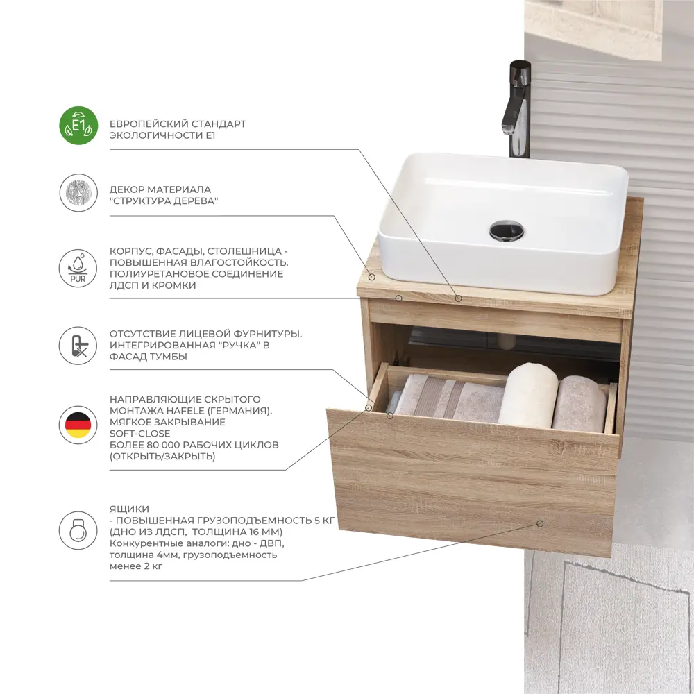 Тумба под раковину подвесная Vigo Matteo 60 см цвет дуб сонома STLM-2190196 - Вид №3