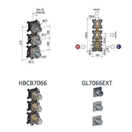 Встраиваемый термостатический смеситель для душа Hotbath Gal ARCH-00056774 - Вид №2
