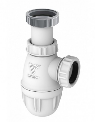 610600 001 00  Двухкомпонентный сифон для раковины со встроенной прокладкой, регулируемая высота, выход Д. 32 мм, белый Valentin Белый  - Вид №1