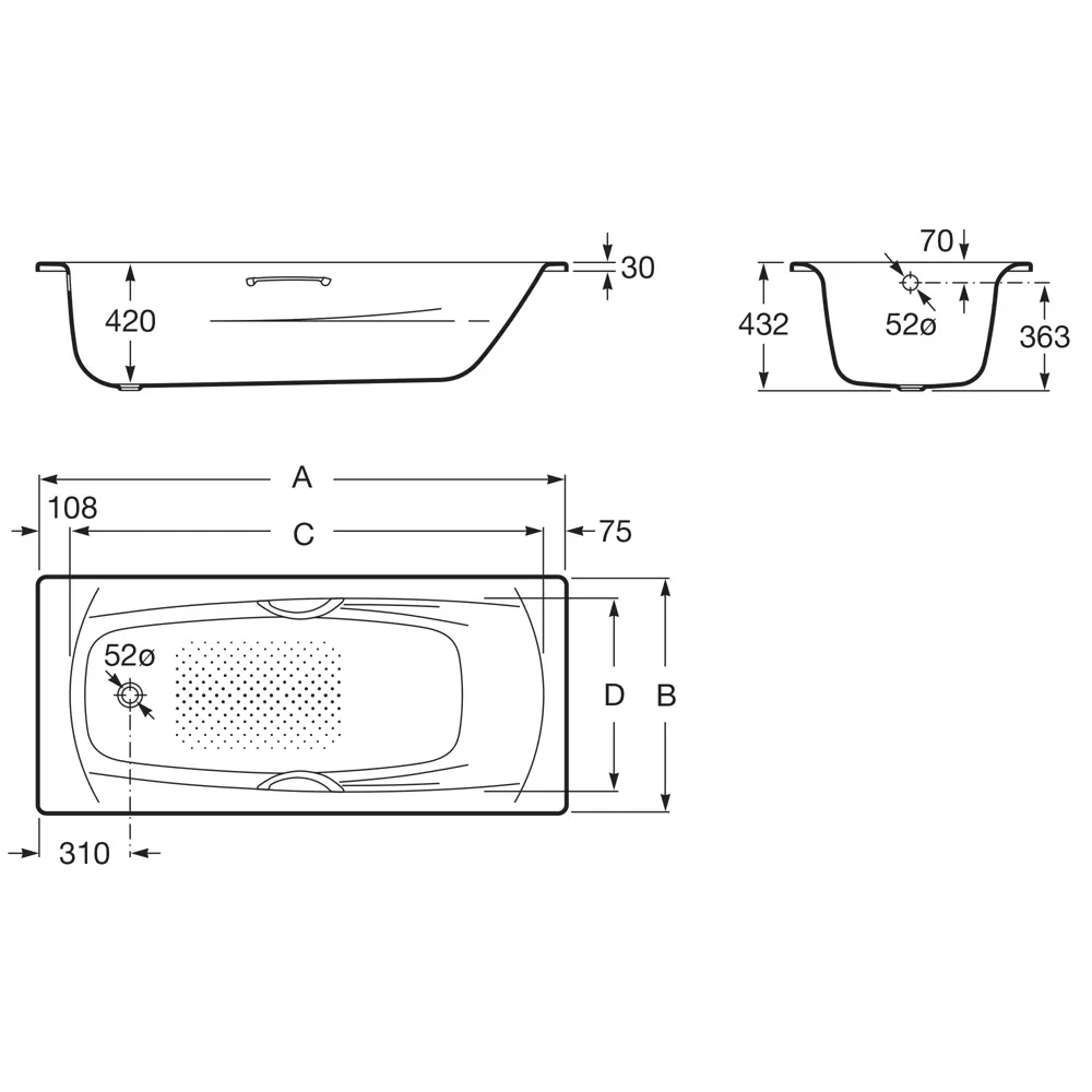 Ванна Roca Swing Plus стальная 170х75 см STLM-2203306 - Вид №3