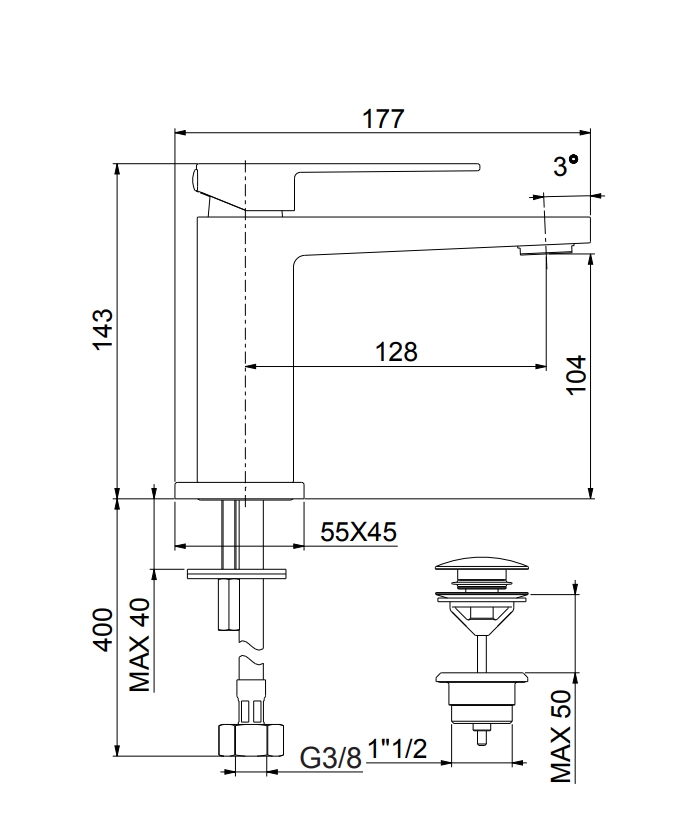 100CR8515 Смеситель для раковины 100BB8515, белый Fiore Kube - Вид №2