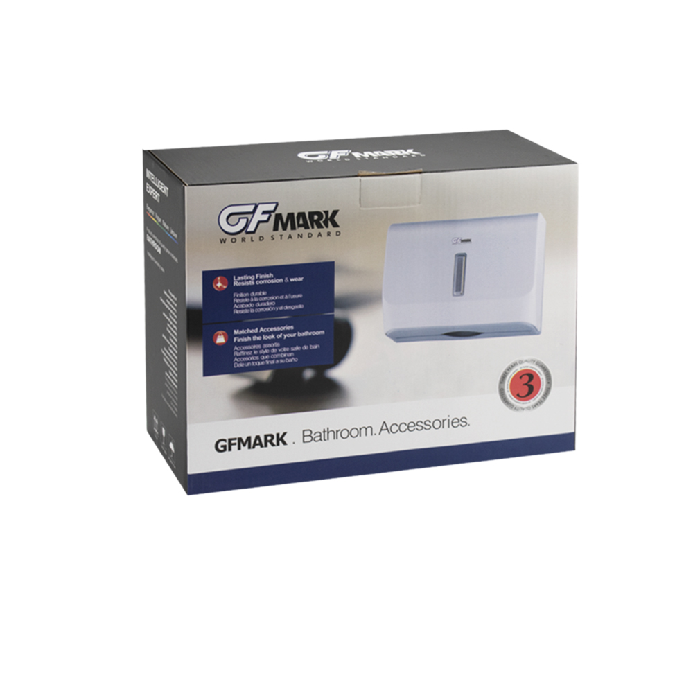 GFmark - Диспенсер для бумажного полотенца, с ключом, БЕЛЫЙ, с ГЛАЗКОМ, пластиковый, прямой. Под Z и V салфетки., код: 921  - Вид №5