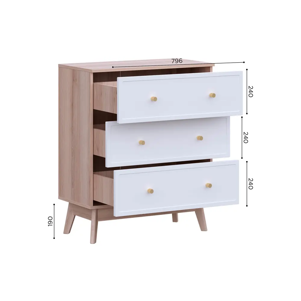 Комод KONSENSA Амьен 3 ящика 80x94x41.7 см ЛДСП цвет белый/коричневый Лион STLM-2066479 - Вид №7