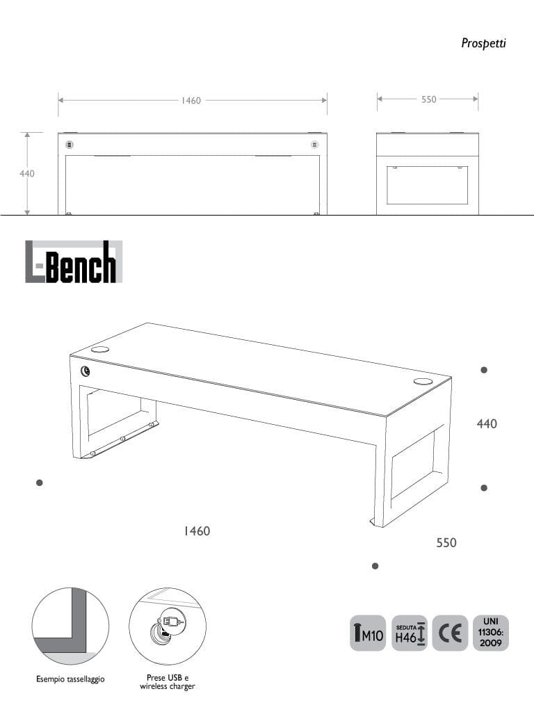 Скамья с USB-разъемом и беспроводной зарядкой EUROCOMITALIA L-BENCH ARCH-00130928 - Вид №2