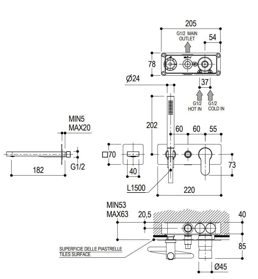 Хромированная латунь утопленный однорычажный смеситель для ванны Ritmonio ARCH-00026053 - Вид №3