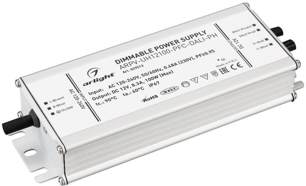 029513 Блок питания ARPV-UH12100-PFC-Dali-PH 12V 100W IP67 8,3A Arlight ARPV-UH-PFC-Dali-PH
