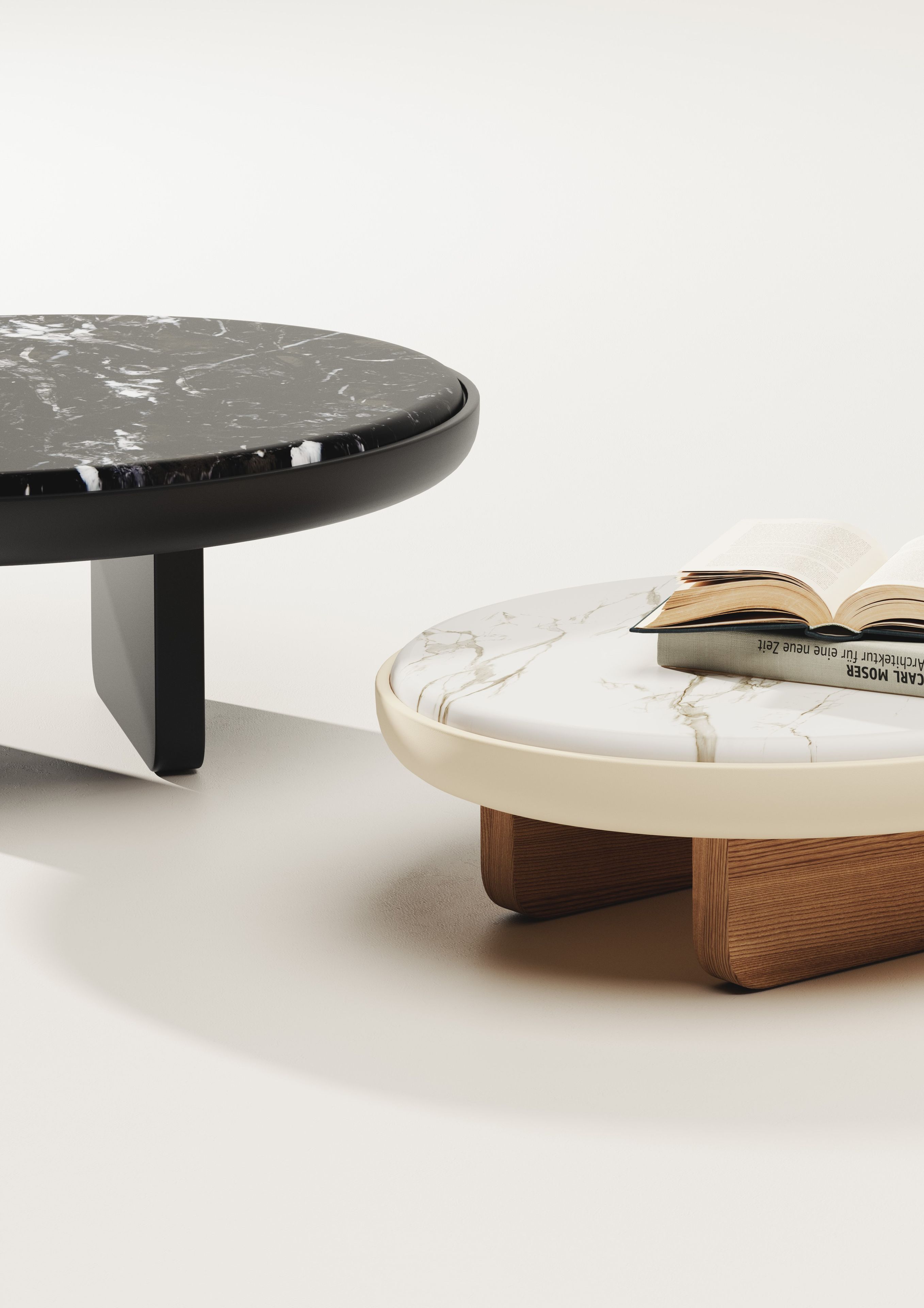 Круглый журнальный столик из черного мрамора Marquina Falsasquadra Водяные лилии ARCH-00123910 - Вид №1