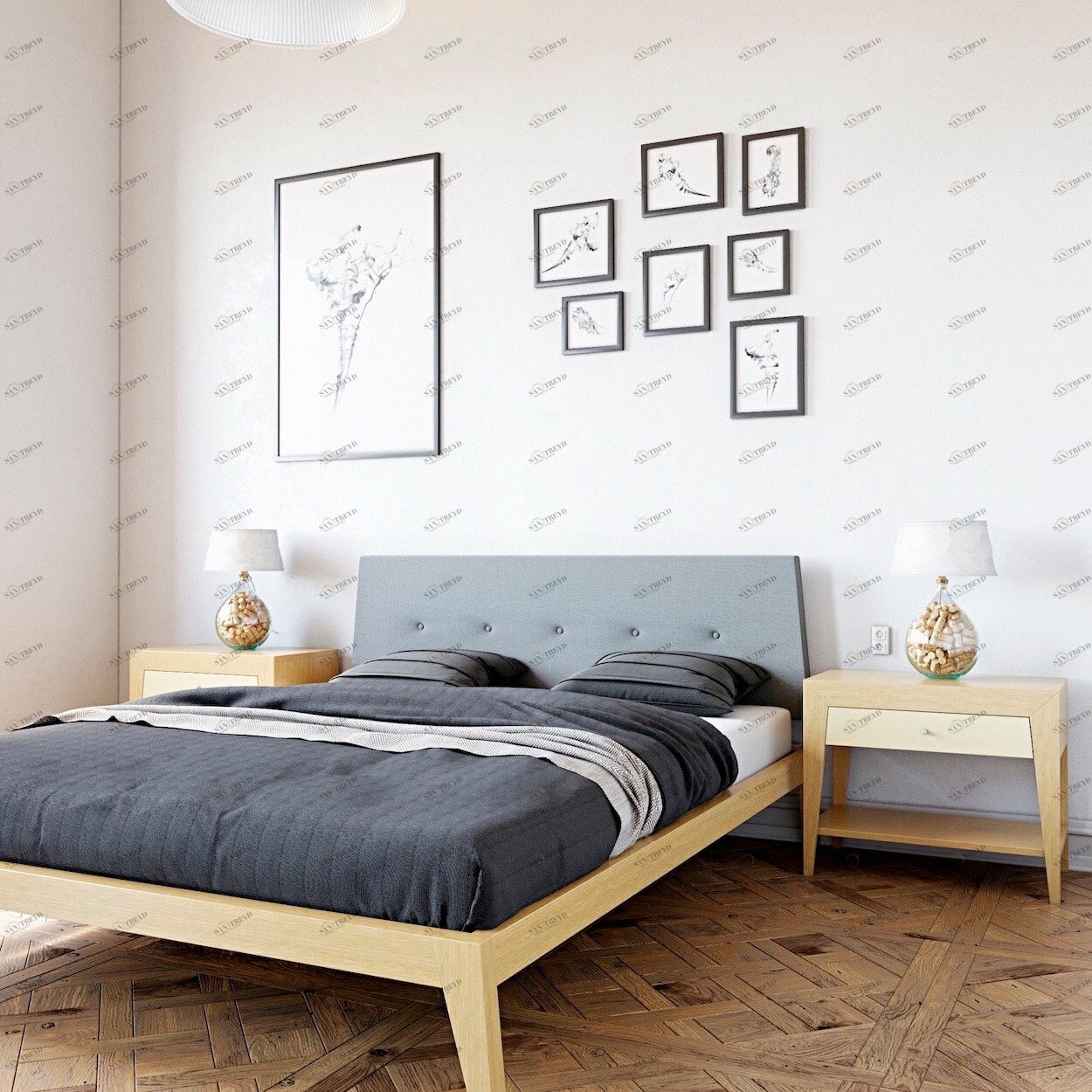 Кровать двуспальная деревянная 180x200 светло-коричневая Fly Soft BRAGIN DESIGN ДИЗАЙНЕРСКИЕ 256406 Голубой;молочный 