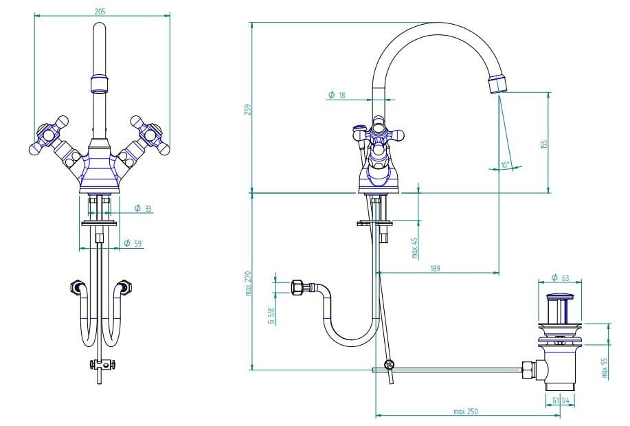 Смеситель для раковины в классическом стиле Zazzeri 800 ARCH-00006585