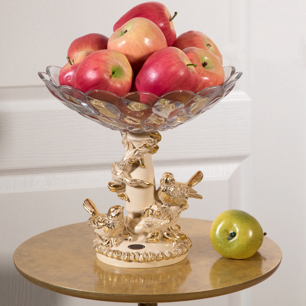 52089 BOGACHO Фруктовница-конфетница Мелодия любви Айвори Литьевой мрамор, стекло  - Вид №1