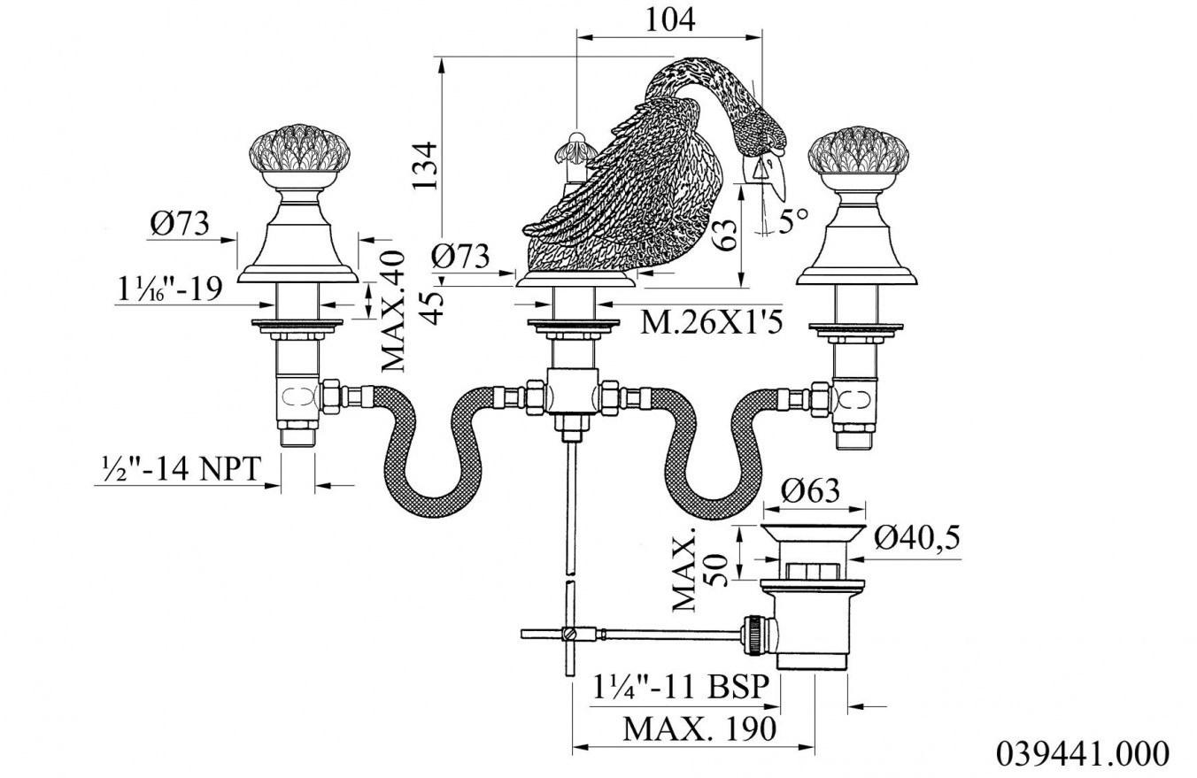 Bronces Mestre Смеситель для раковины на 3 отверстия Antartica swan sun-id-1412048 - Вид №1