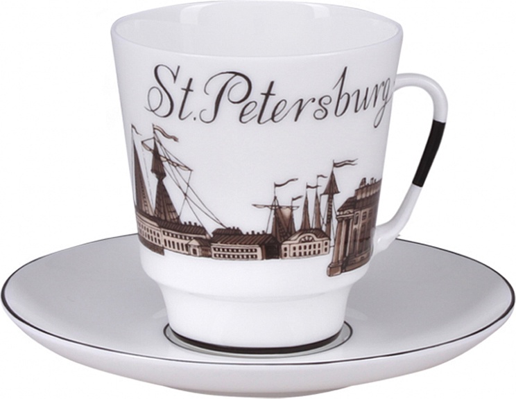 10612424 Императорский фарфоровый завод Чашка с блюдцем "До свидания Петербург 4" "Майская" Фарфор костяной 