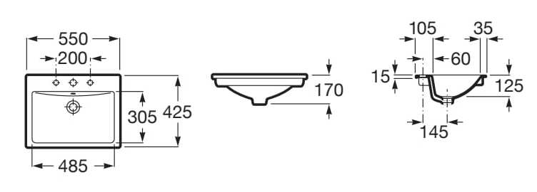Прямоугольная фарфоровая раковина с переливом Roca DIVERTA 32711 ARCH-00091578 - Вид №3