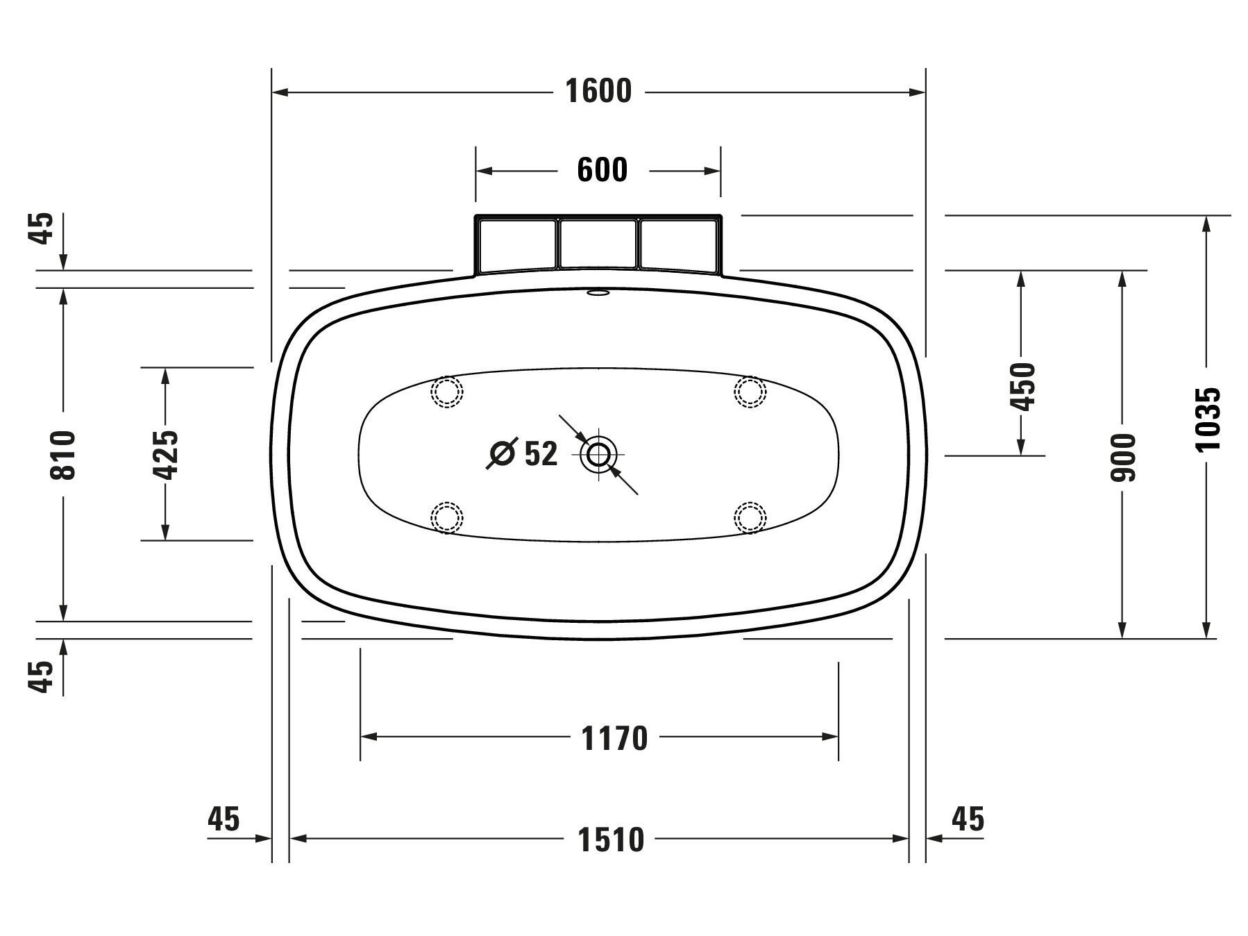 Керамическая овальная ванна Duravit Aurena ARCH-00100108 - Вид №3