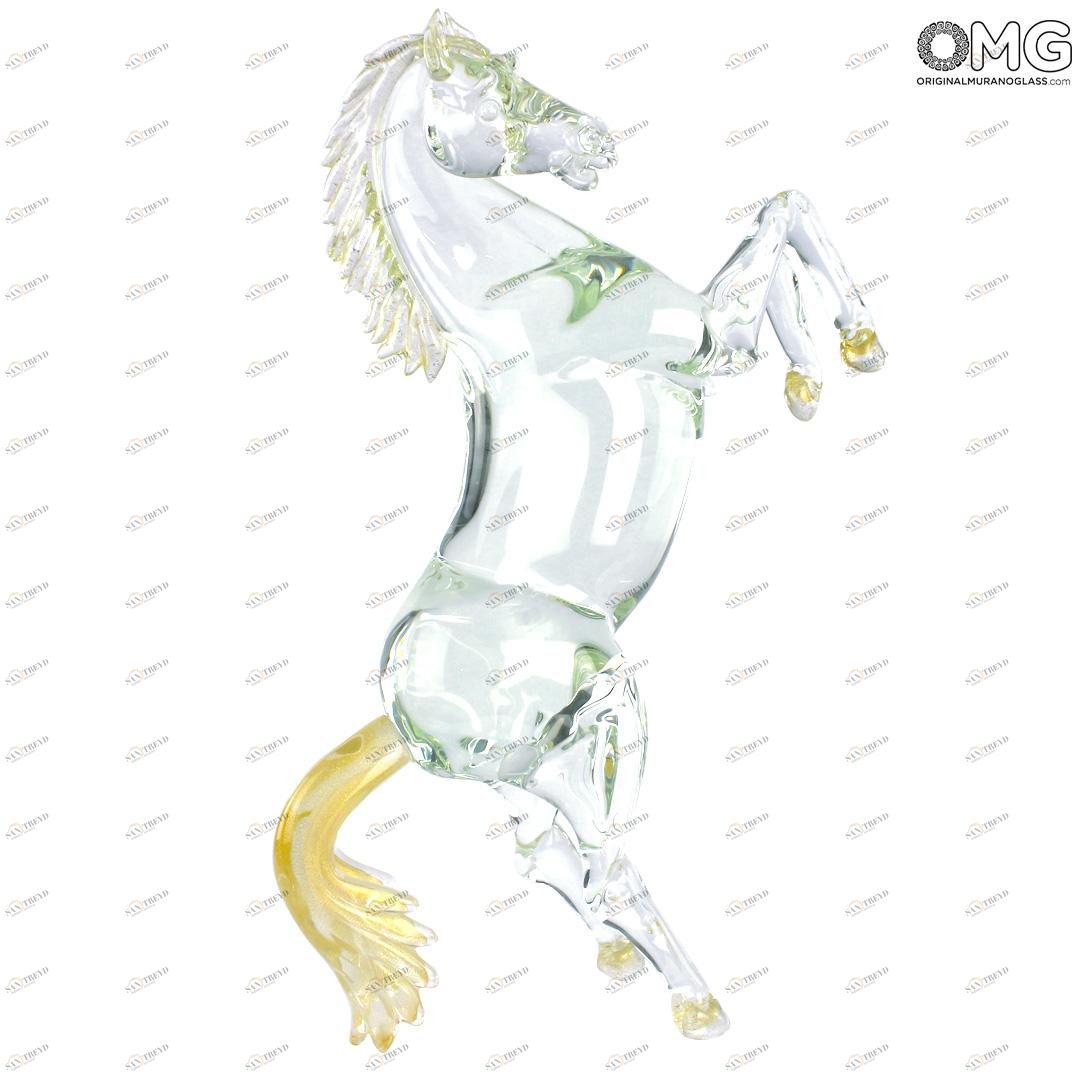 168 ORIGINALMURANOGLASS Скульптура Хрустальный Золотой Гарцующий Конь - автор Alessandro Barbaro - муранское стекло OMG 25 см 