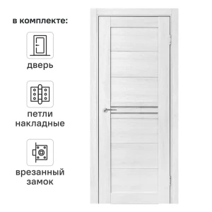 Дверь межкомнатная со стеклом Моско 90x200 см ПВХ цвет орех луч айс с замком и петлями 89422246 STLM-2032668