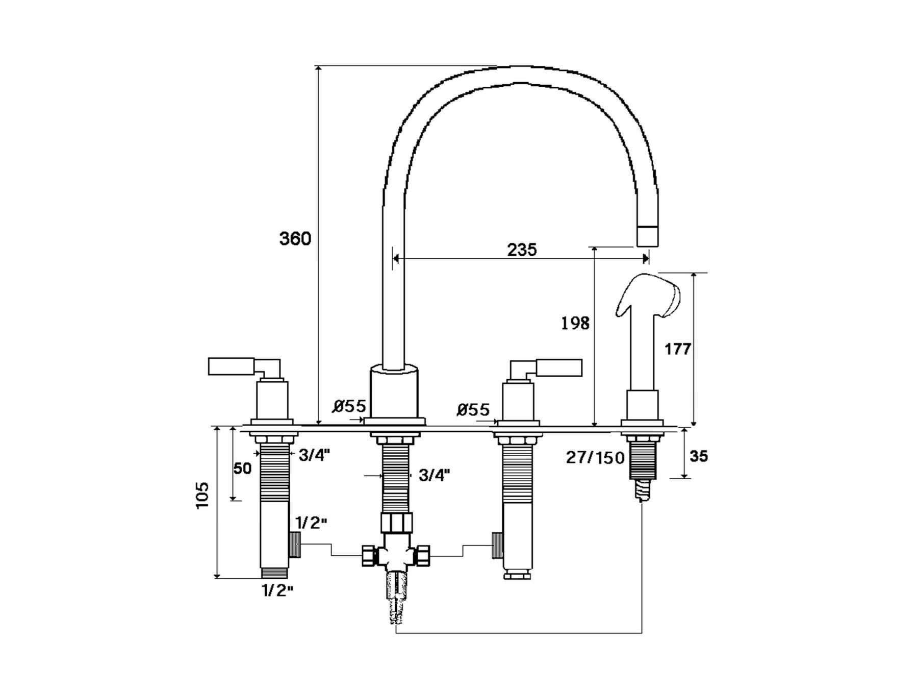 Кухонный смеситель со съемным ручным душем с отдельными розетками rvb ARCH-00060701 - Вид №1