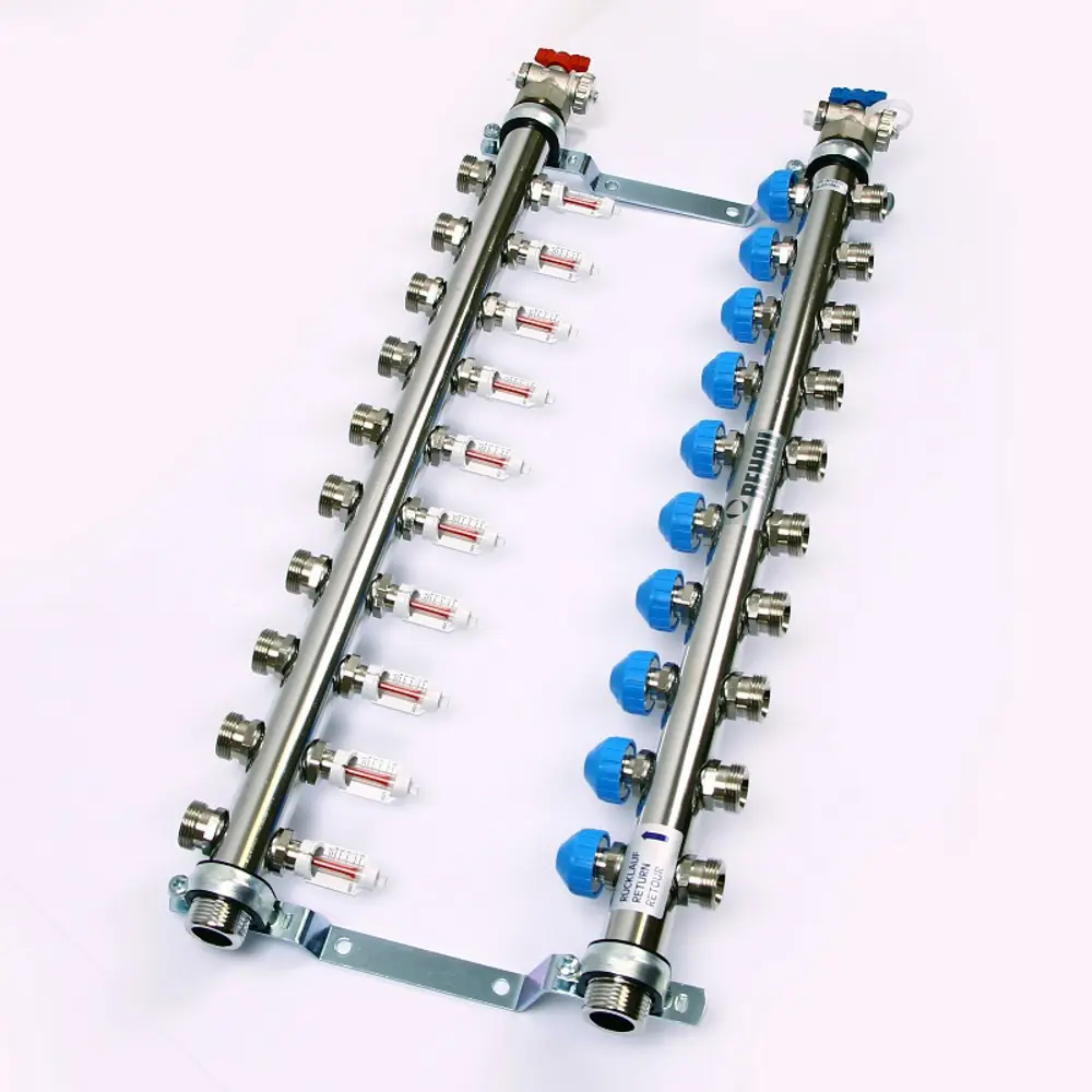 Коллекторная группа с расходомерами Rehau HKV-D 1"x3/4" 10 выходов нержавеющая сталь 83629330 STLM-2166837  - Вид №1