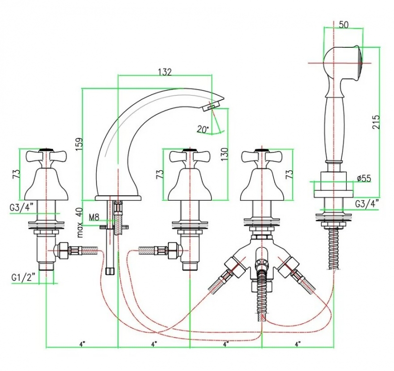AM730401017 Смеситель на борт ванны , хром-золото Webert Armony - Вид №1