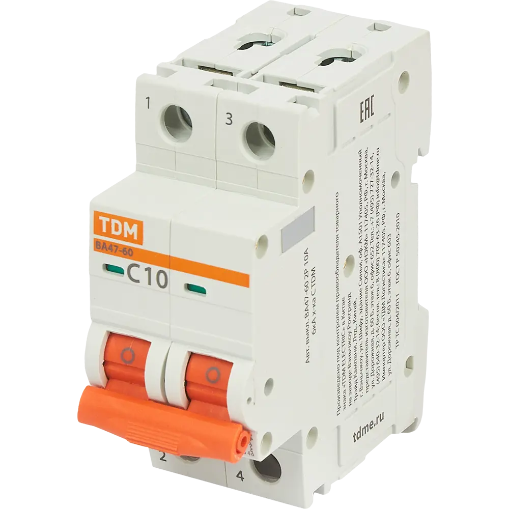 Автоматический выключатель TDM Electric ВА47-60 2P C10A 84399508 STLM-0049281