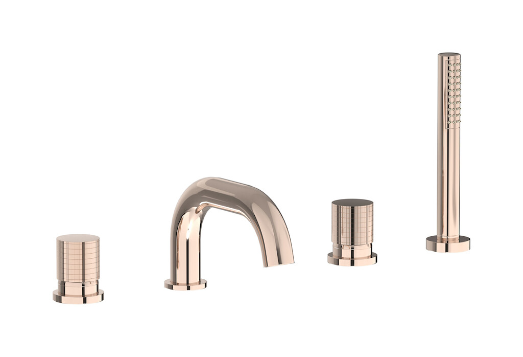 Смеситель на бортик ванной на 4 отверстий с дивертером и душевым гарнитуром. WE ARE IB ga396rs Rose Gold Gatsby