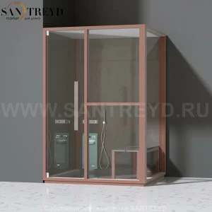 Effegibi H MEDIUM LO81030003 Комбинированная баня: хаммам и душ. Установка: в левый угол. Правая дверь. Мощность: 3 кВт макс. Размеры: длина 152 см, ширина 102 см. Отделка: матовый лакированный коричневый аллюминий и темный ламинат из керамогранита.