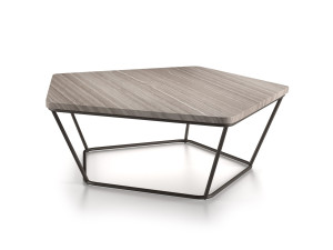 Низкий металлический журнальный столик с мраморной столешницей