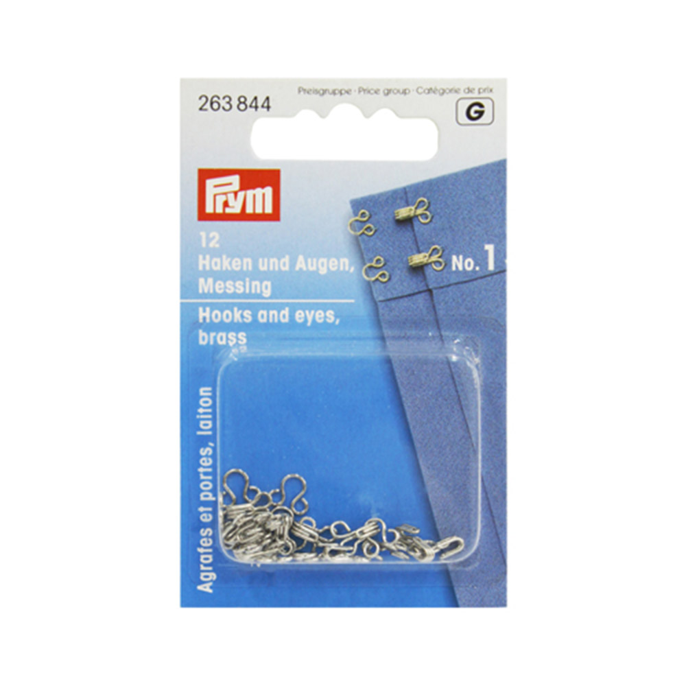 263844 Крючки плательные №1 малые x 12 мм в блистере 12 шт. серебристые PRYM 