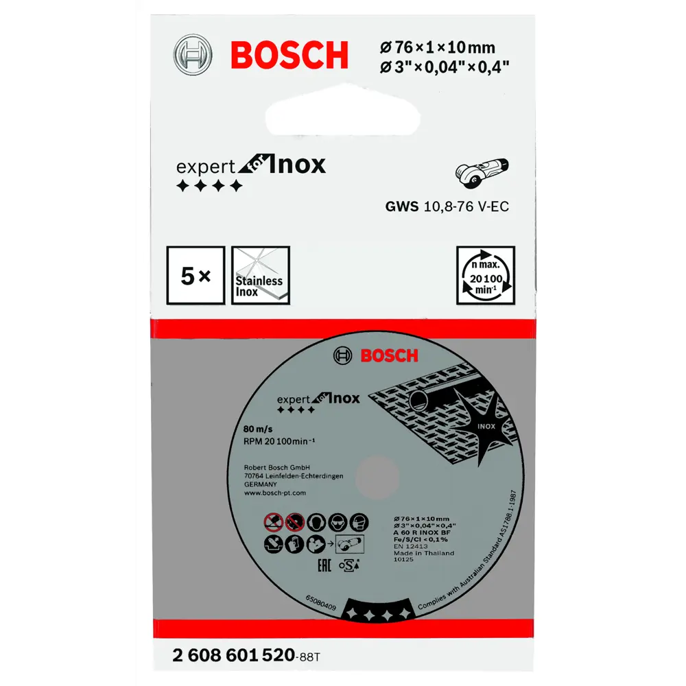 Диск отрезной по нержавеющей стали Bosch Professional Expert For Inox 2608601520 76x10x1 мм, 5 шт. 82009896 STLM-2196719  - Вид №2