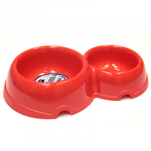 ПР0037543 Миска для животных двойная пластиковая красная 200\350мл ХОРОШКА
