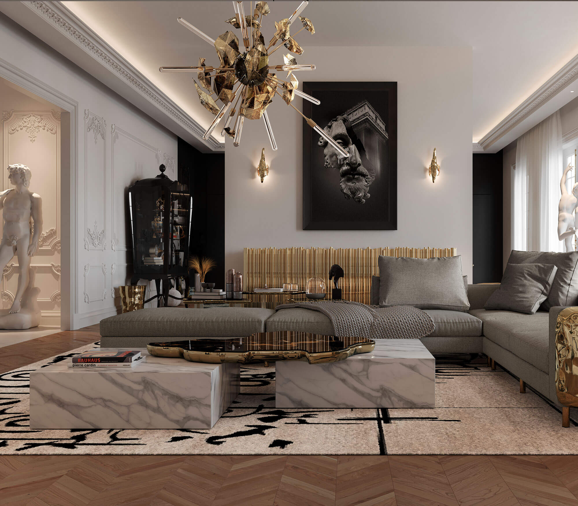 0-229 Navarra черно-белый центральный стол Boca Do Lobo  - Вид №9