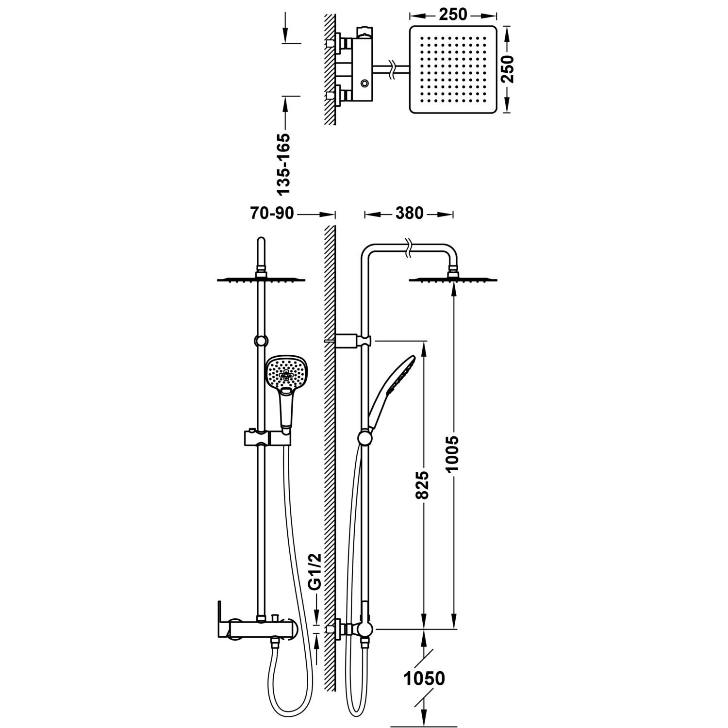 LEX-ALP 2-ходовой настенный смеситель для душа с одной ручкой в сборе-08119302 TRES - Вид №1