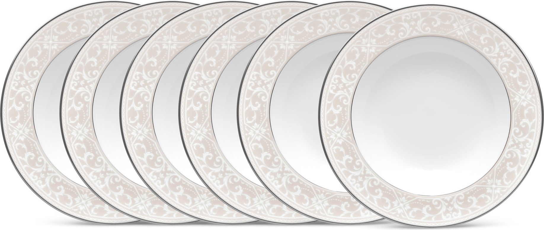 10665426 Noritake Набор из 6 тарелок суповых Noritake "Монтвейл, платиновый кант" 21см Фарфор костяной 