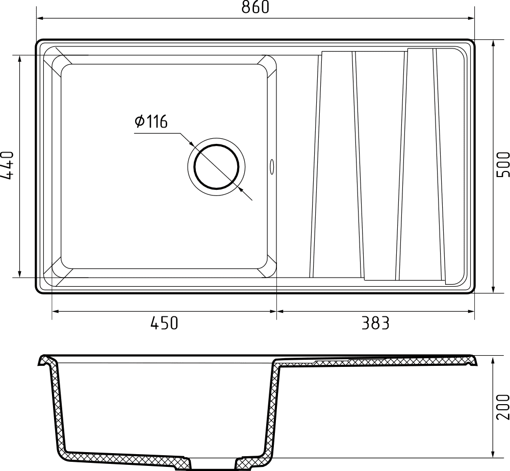 Кухонная мойка Искусственный камень LEVEL S125 GranFest LV-860L-S125 - Вид №1