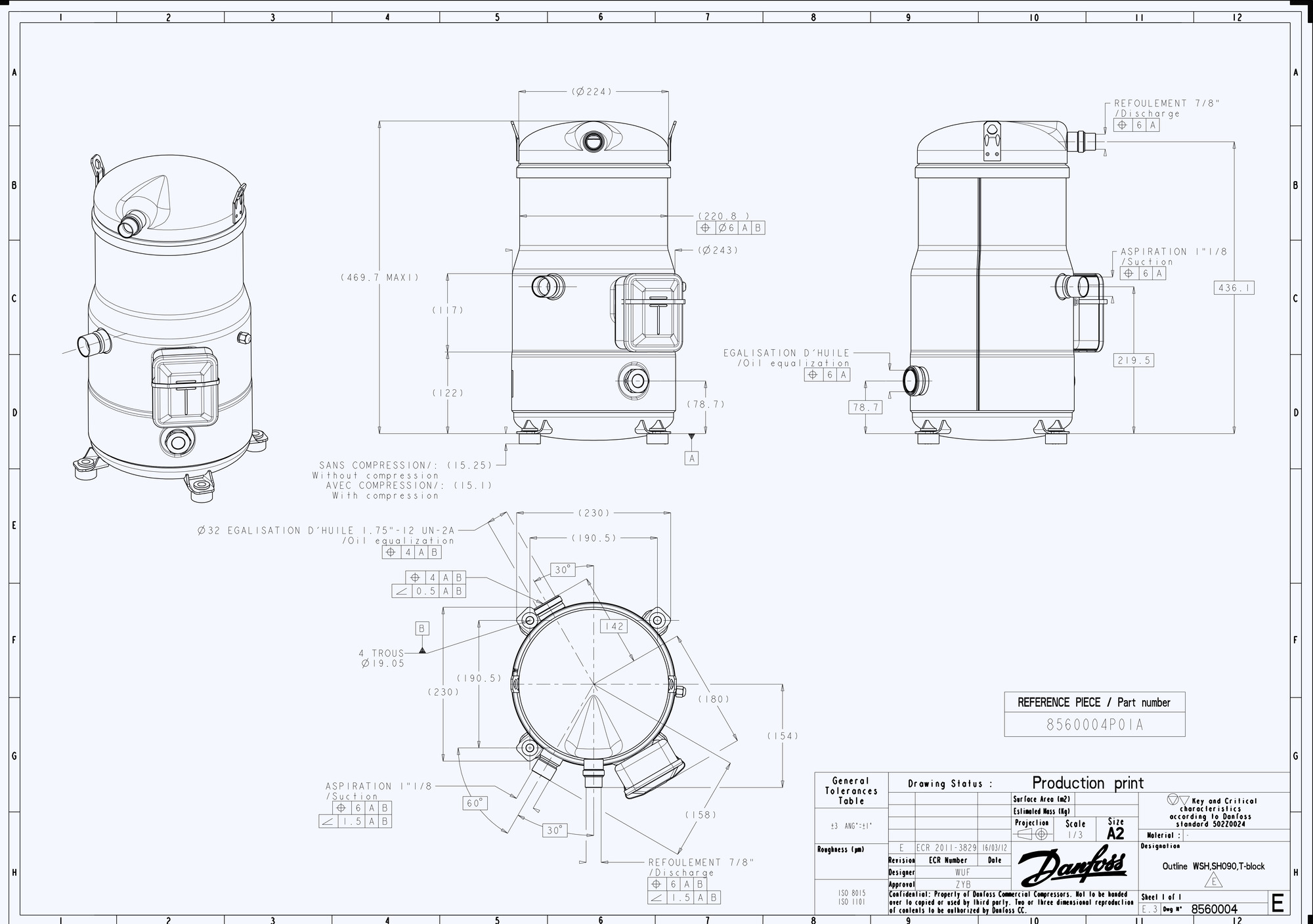 Danfoss SH — Герметичные спиральные компрессоры, R410A SH105A4ALC Компрессор спиральный 120H0212  - Вид №11