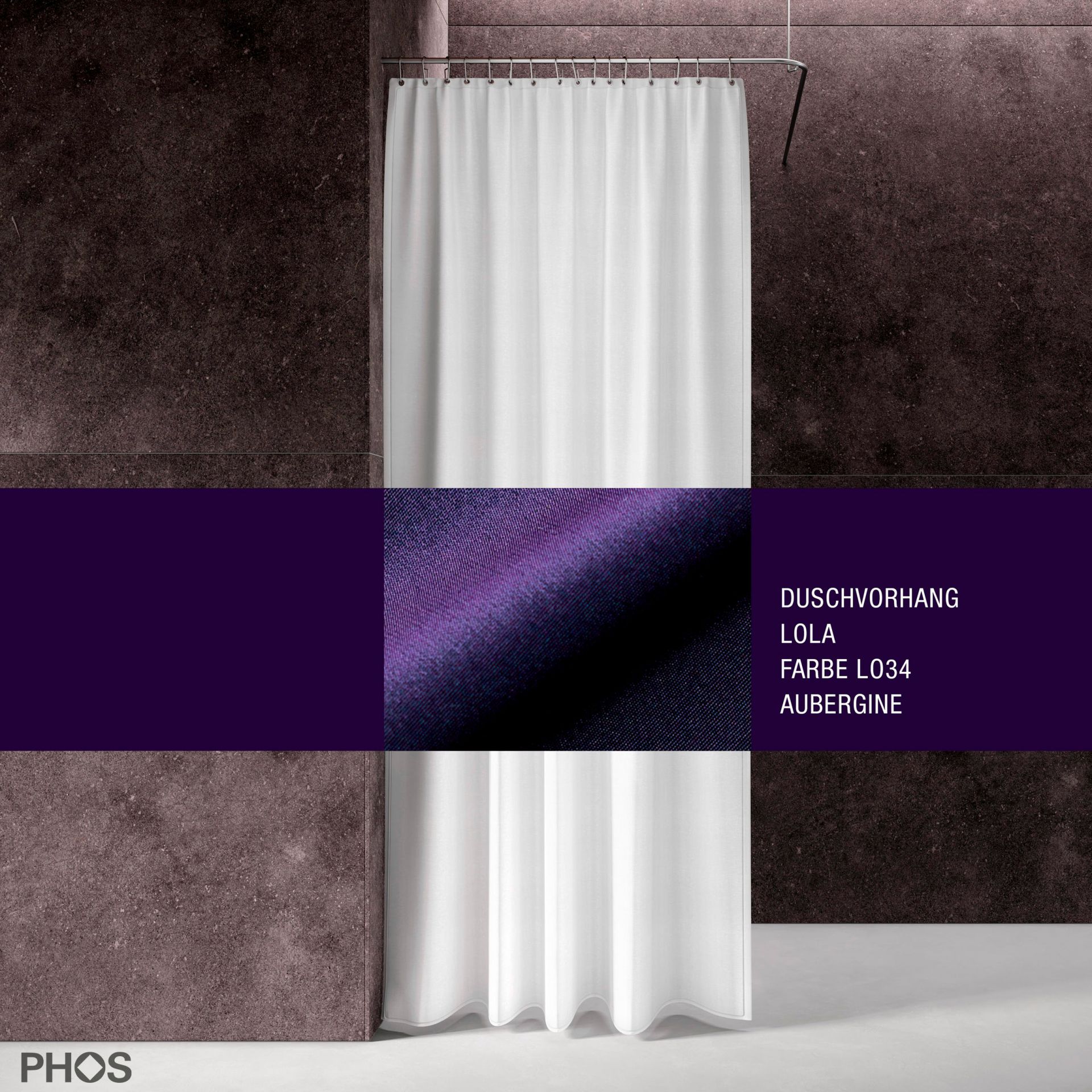 DV-LOLA200-280-LO34 Занавеска для душа лола, длина 200 см, ширина 280 см. баклажан PHOS 