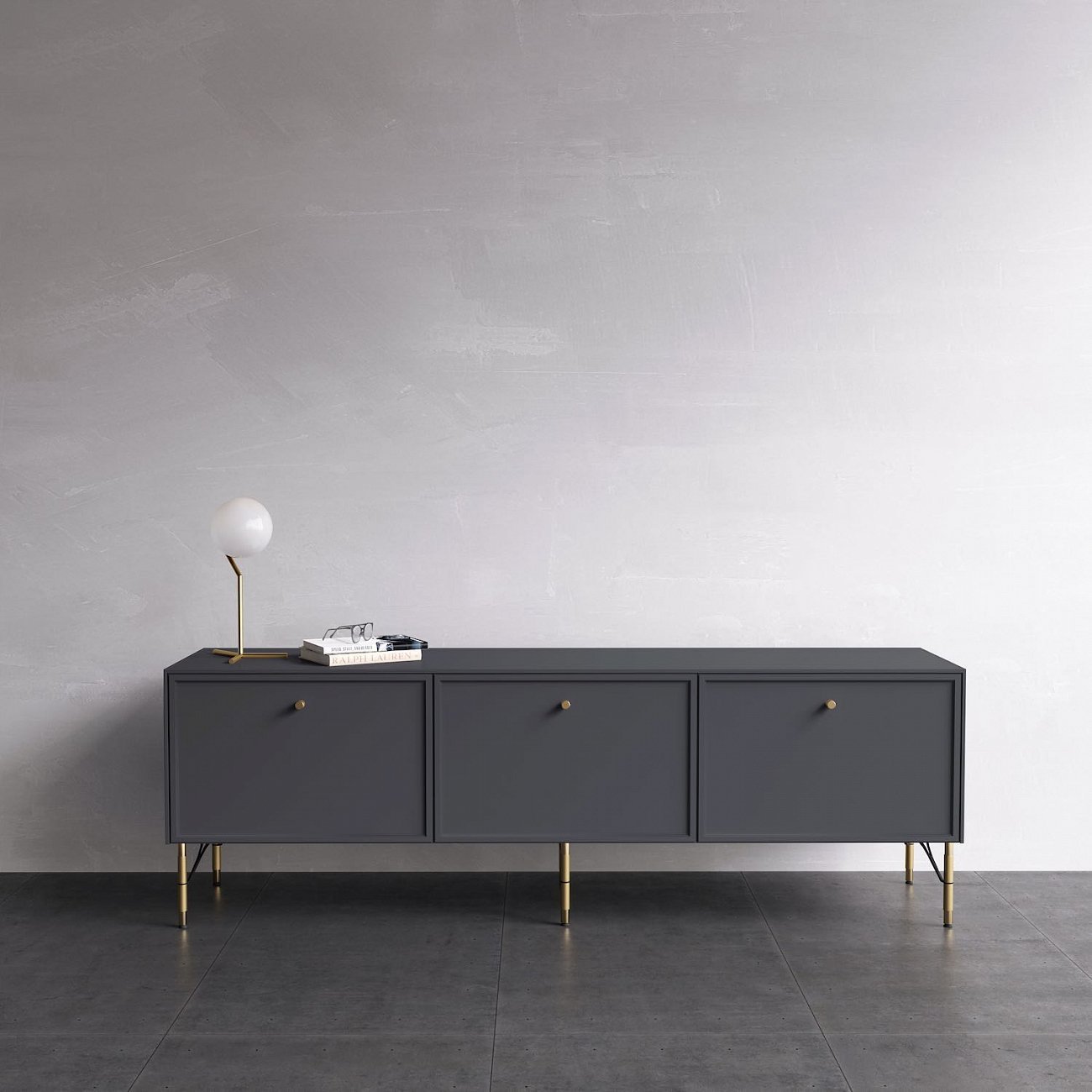 Тумба под телевизор с дверцами 61х182 см серая Moon BRAGIN DESIGN MOON 00-3862426 Серый - Вид №2