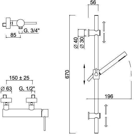 Rubinetteria Giulini Смеситель для душа, однорычажный, с ручным душем Futuro F6508-01ws - Вид №1