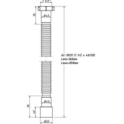 Гибкая труба 1 1/2х'40/50 L-850 мм АС-10131 (О) АС-10131 ОРИО 151660 - Вид №1