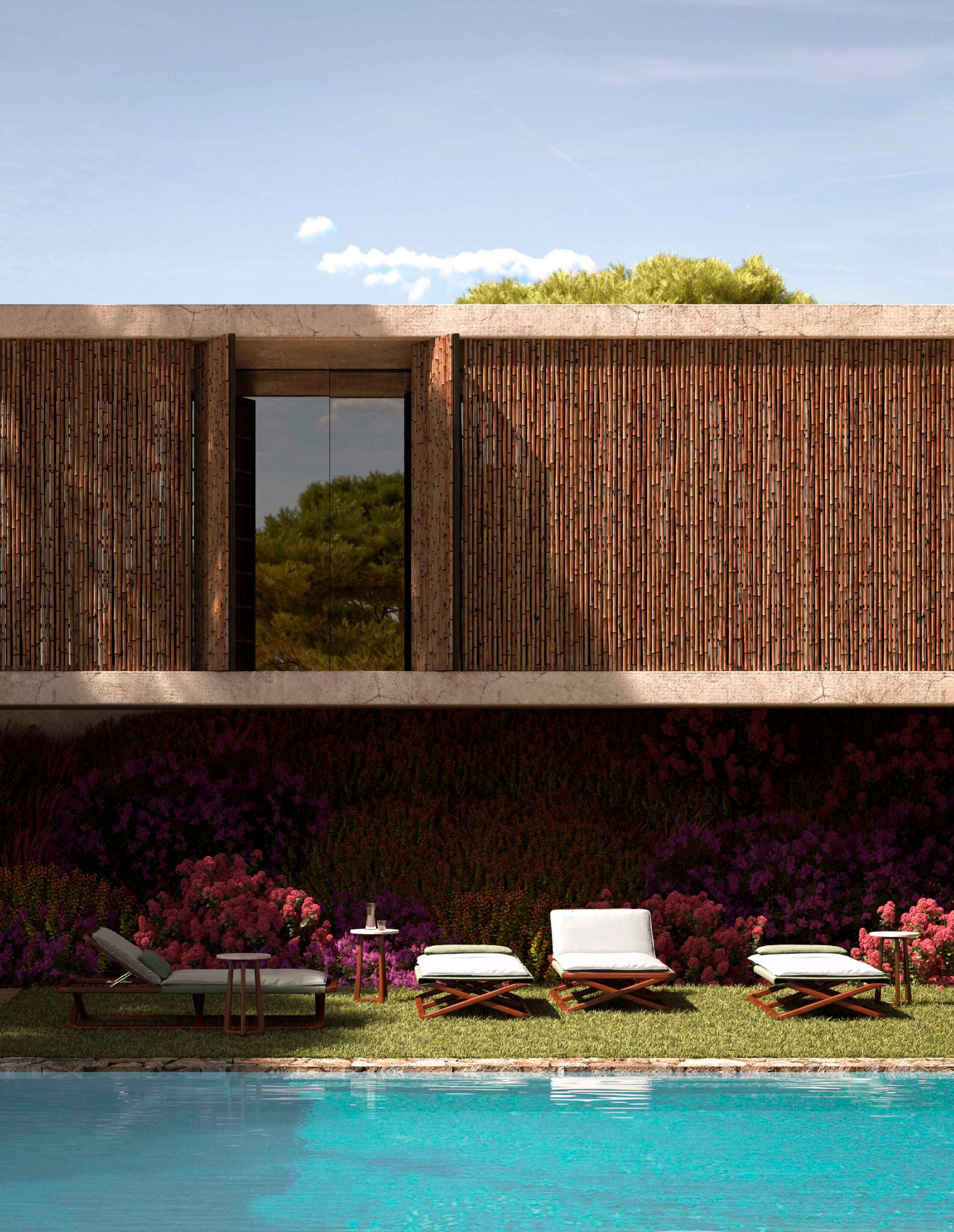 Садовая кровать с откидывающейся спинкой из красного дерева и ткани Exteta Loro Piana Interiors, Кресла Delight от Exteta ARCH-00132008 - Вид №10