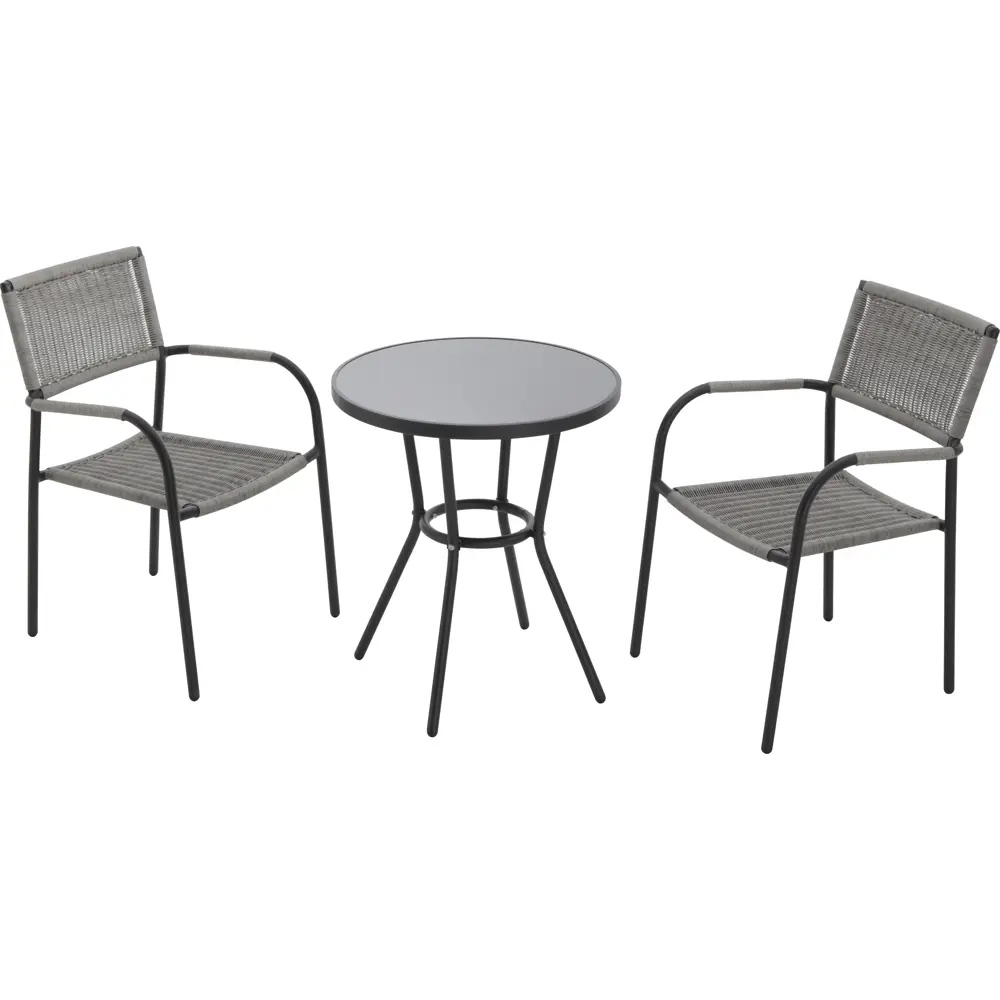 Стол садовый круглый 59.5x59.5x70 см металл/стекло чёрный Santreyd STLM-2187548 - Вид №2