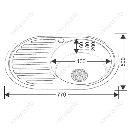 Мойка 7750 U MELANA 0,6/160 врезная овальная с сифоном (122 ta *15) 122 ta (*15) - Вид №1