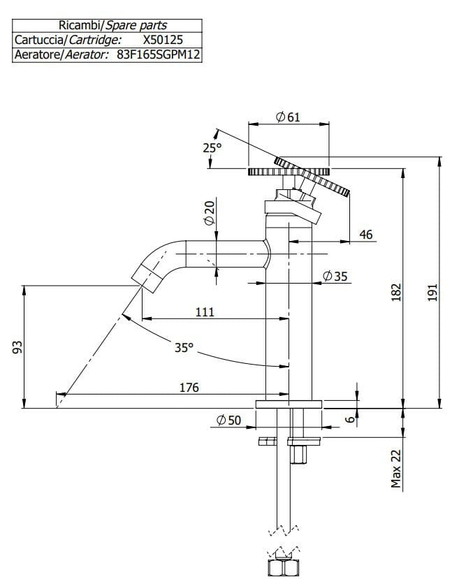 Однорычажный смеситель для раковины без слива Remer Rubinetterie Chrono ARCH-00002118 - Вид №1
