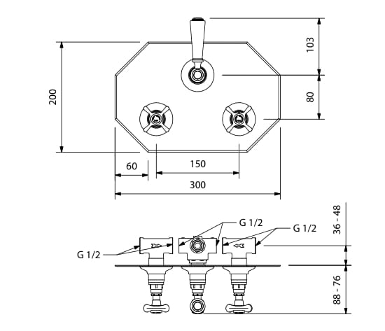 Встраиваемый смеситель для душа с 3 отверстиями и пластиной Park Avenue Джеймс ARCH-00074522 - Вид №2