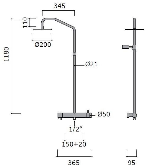 MINA Настенная термостатическая душевая стойка из нержавеющей стали с ручным душем Corsivo 11th22+55100+0700+g20 - Вид №2