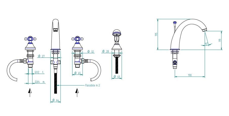 Набор для ванны с 4 отверстиями и ручным душем Zazzeri 800 ARCH-00093780 - Вид №2